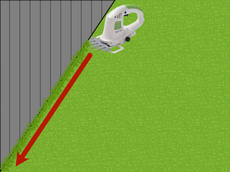 芝生の際刈り（キワ刈り）をしている様子を表したイラストです。