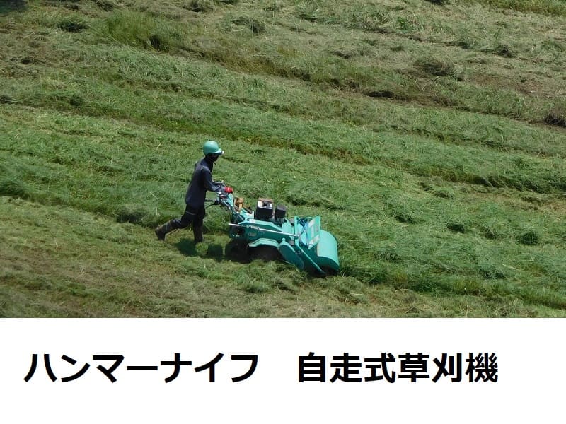 ハンマーナイフ式草刈機で草刈りをする人